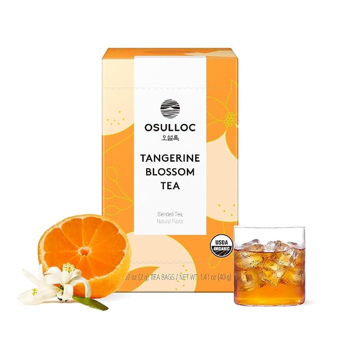 OSULLOC Tangerine Blossom Tea (Refreshing Tangerine Flavor), Iced tea bags, USDA Certified Organic, Tea Bag Series 20 count, Premium Blended Tea from Jeju