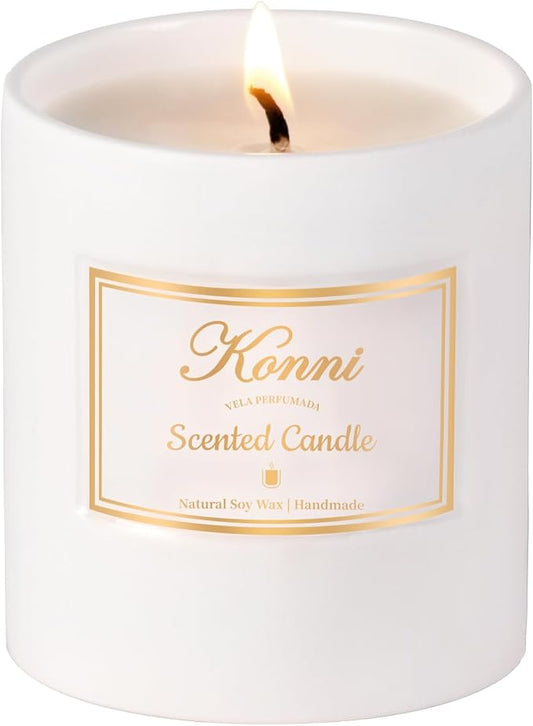 Scented Candle, 9oz Soy Candles, Pine and Cypress Scented White Candles for Women & Men, Long-Lasting Aromatherapy Jar Candle Wax for Home, Bathroom, Non Toxic Candle Gift (Ceramic Cube Cup)