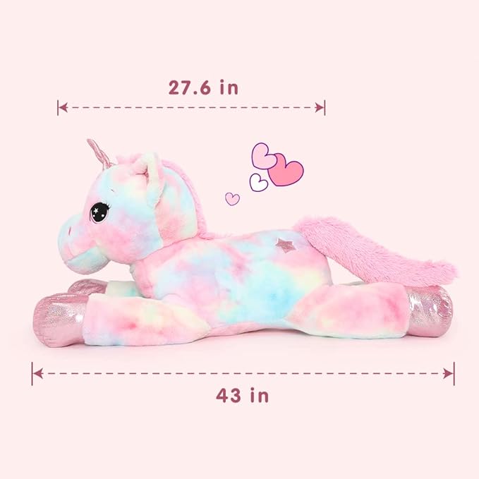 Tezituor 43in Giant Unicorn Stuffed Animal, Rainbow Pink Stuffed Unicorn Toys for Girls and Women, Big Unicorn Plush Gifts for Valentines Day, Christmas, Birthday, Party and Decorations