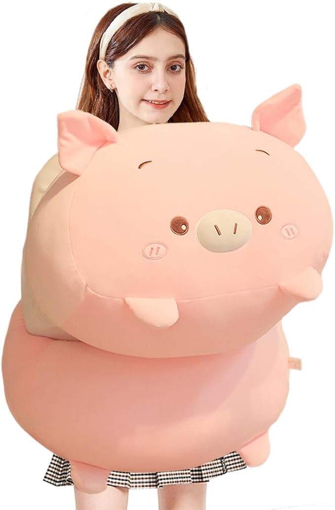 ELAINREN Giant Fluffy Pig Plush Body Pillow Soft Pink Pig Stuffed Animal Toy Cuddle Pigglet Plushie Cushion Decor Gifts for Xmas/23.6''