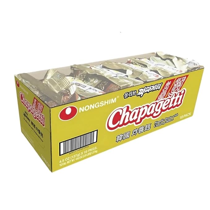 Nongshim Chapagetti, Black Bean Jajangmyeon Korean Ramen Noodles, 10 Pack | Black bean instant noodles with roasted chunjang sauce, onion-garlic notes, chewy sauce-coated finish