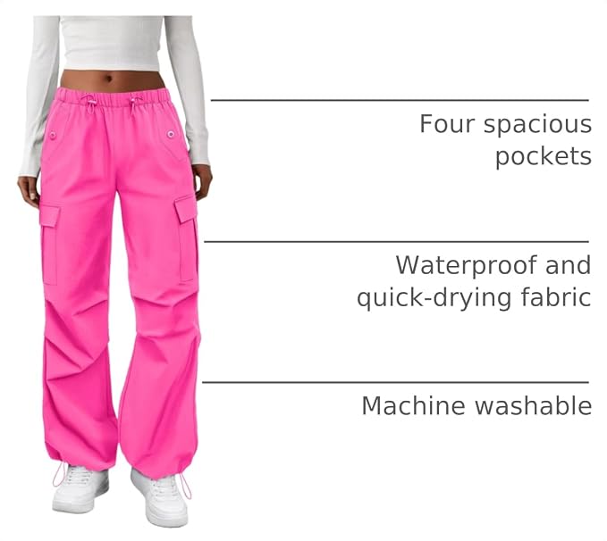 COPYLEAF Cargo Pants Women Elastic Waisted Parachute Hiking Pants with Pockets Water-Resistant Lightweight Baggy Pants