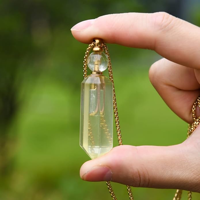 YGLINE Perfume Bottle Necklace,Essential Oil Bottle Pendant,Hexagon Prism Bottle Pendant,Various Gemstones,Healing Stones,Women Gifts