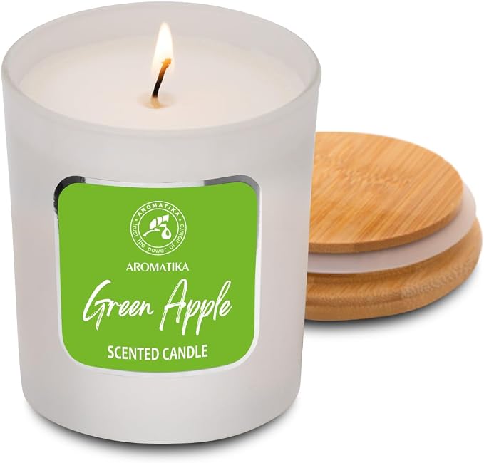 Scented Candle Green Apple - Glass Candle Gift - Aromatherapy Candle with Soywax 200g - Up to 45 Hours Burn Time - Soy Wax Candles - Home Scented Candles