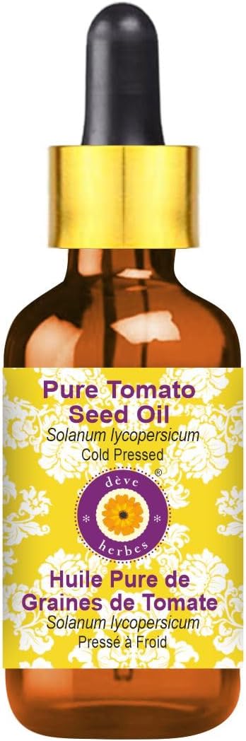 Deve Herbes Pure Tomato Seed Oil (Solanum lycopersicum) with Glass Dropper Cold Pressed 15ml (0.50 oz)