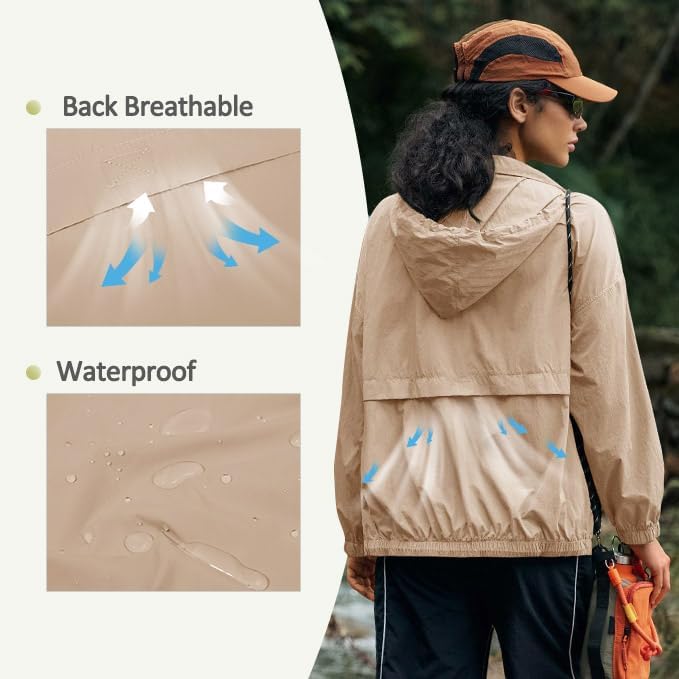 Yousify Womens Waterproof Rain Jackets Lightweight Zip Up Raincoat Outdoor Hiking Hooded Windbreaker with Pocket