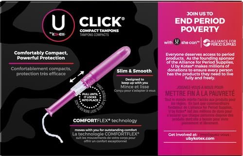 U by Kotex Tampons, Click Compact, Regular Absorbency, Unscented, 45 Count (Pack of 2)