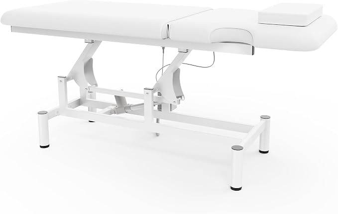 Professional Electric Massage Table, 2 Motors Hydraulic Electric Lift Adjustable Backrest and Height Lifting Functions for Treatment/Physical Therapy/Spinal Massage/Facial Spa/Waxing/Tattooing - White