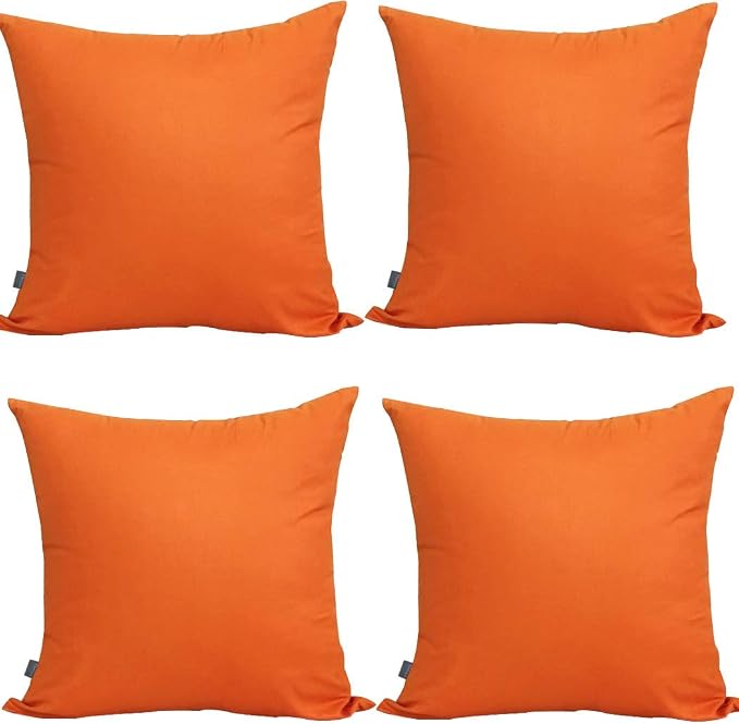 Thmyo 4-Pack 100% Cotton Comfortable Solid Decorative Throw Pillow Cases Square Cushion Cover Pillowcases Sublimation Blank Pillow Cover Halloween DIY Throw Pillowcase(16x16inch/40x40cm,Orange)