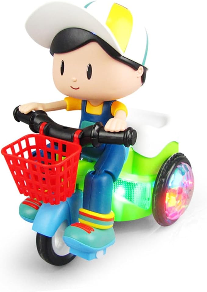 Stunt Tricycle Toy for Boys, 360° Rotating Electric Kids Vehicle with Colorful Lights & Music, Automatic Direction Change Action Toy for Toddlers (Random Color)