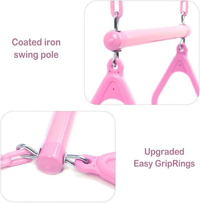18" Pink Trapeze Swing Bar Rings 48" Heavy Duty Plastic Coated Chains Swing Set Accessories