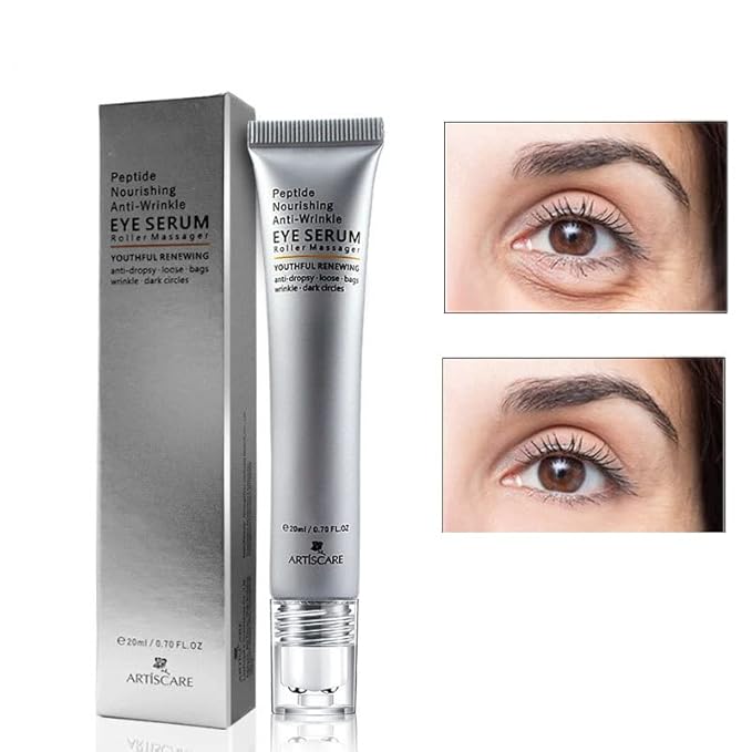 Eye Peptide Serum Massage Roller Nourishing Relieve Loose Eye Bags Dark Circles Skin Care Under Eye Cream for Fine Wrinkles and Puffiness Daily Skincare(Nourishing Grey)