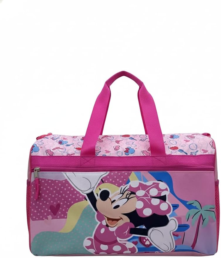 Disney Minnie Mouse Kids Duffle Bag 16.5" – Travel & Sports Bag with Zipper Pocket, Mesh Sides & Shoulder Strap