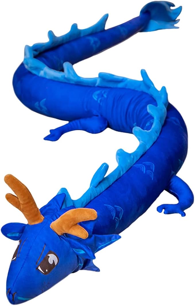 ELAINREN Blue Long Chinese Dragon Stuffed Toy Realistic Dragon Shape Plush Pillow Ultra-Soft China New Year Plushie Dragon Lion Gifts Decor/86.6''
