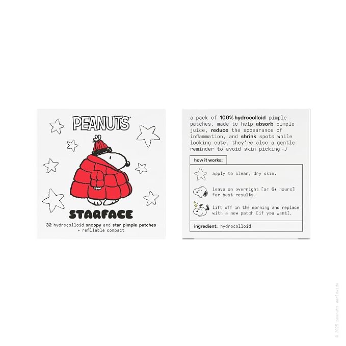 Starface Hydro-Star Pimple Patches + Big Red Snoopy Compact, Absorb Fluid and Reduce Redness, Hydrocolloid, Vegan and Cruelty-Free Skincare (32 Count)