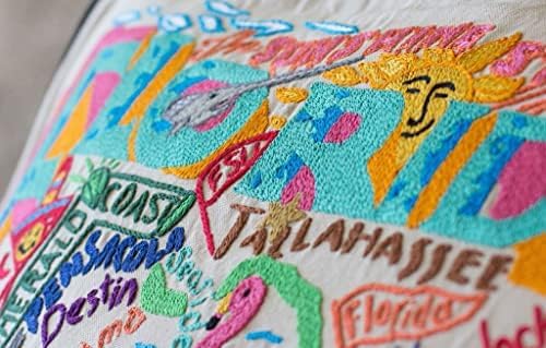 Catstudio Florida Embroidered Pillow - U.S. State Souvenir Decorative Throw Pillow with Original Artwork for Florida Lovers, Travel Souvenir