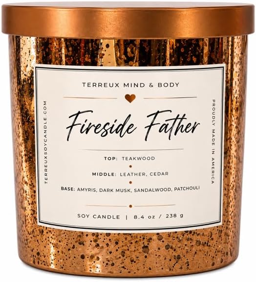 Aromatherapy Candle for Dad – Father’s Day Gift – Long‑Lasting Soy Wax Candle for Relaxation, Meditation & Stress Relief – Earthy Patchouli + Teakwood, Amber, Leather, Musk, Sandalwood