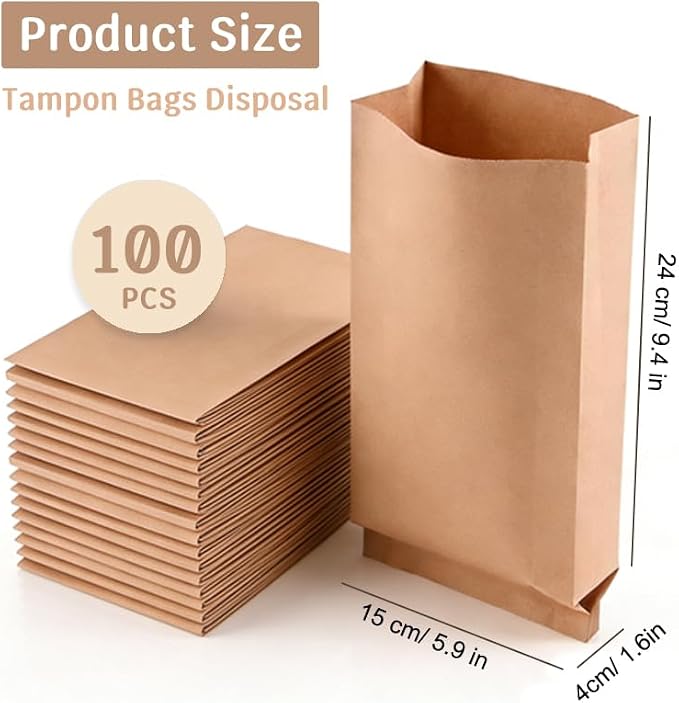 Sanitary Pad Disposal Bags, 100 Count, Waterproof, Odor Controlling, Eco-Friendly Kraft Paper Bags