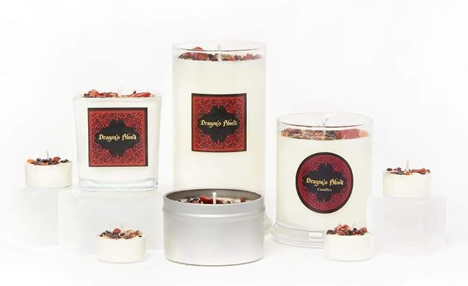 Dragons Blood Candle by New Moon Beginnings - Protection & Grounding - Herb, Flower, & Crystal Candles - Aromatherapy Soy Candle - 21oz Glass Jar