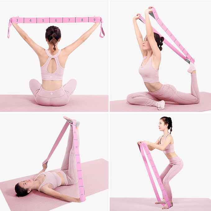 2-Pack Yoga Straps with 11 Loops - Adjustable Elastic Stretching Bands for Pilates, Dance, Ballet Gymnastics & Physical Therapy, Multifunctional Flexibility Exercise Equipment