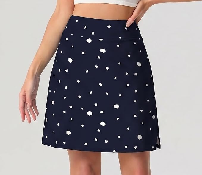 PrinStory 19" Tennis Skirt for Women Athletic Skort with Zipper Pockets | Workout Skort, Built-in Shorts, High Waisted, Split Hem, Knee Lentgh, Golf, Pickleball, Sports