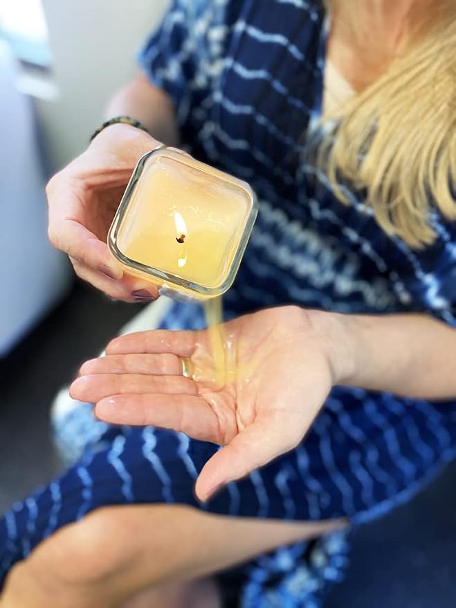Lotion Candle - Hannah Lily Rose & Grapefruit Scented Massage Candles for Self Care, Soy Wax Candle with Essential Oil Blends, Coconut Oil, and Vitamin E, 55 Hour Burn Time
