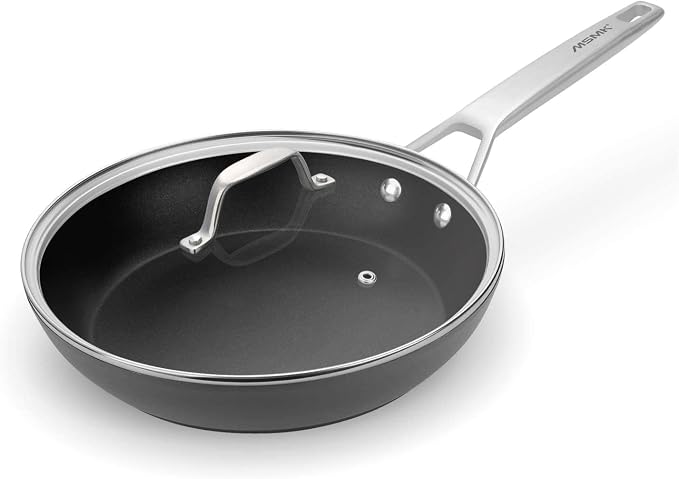MsMk 10 Inch Nonstick Frying pan with Lid, Grey Cooking Pan Skillet | Non Toxic, Even Heating, Easy Clean, Dishwasher & Oven Safe, suitable for gas & electric & induction stoves, PFOA & PFAS Free