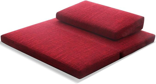 Portable Foldable Meditation Cushion Mat Set with Washable Cotton Linen Cover, Larger Yoga Mat Bolster Floor Pillows Seating for Adults Meditation Accessories red-70CM