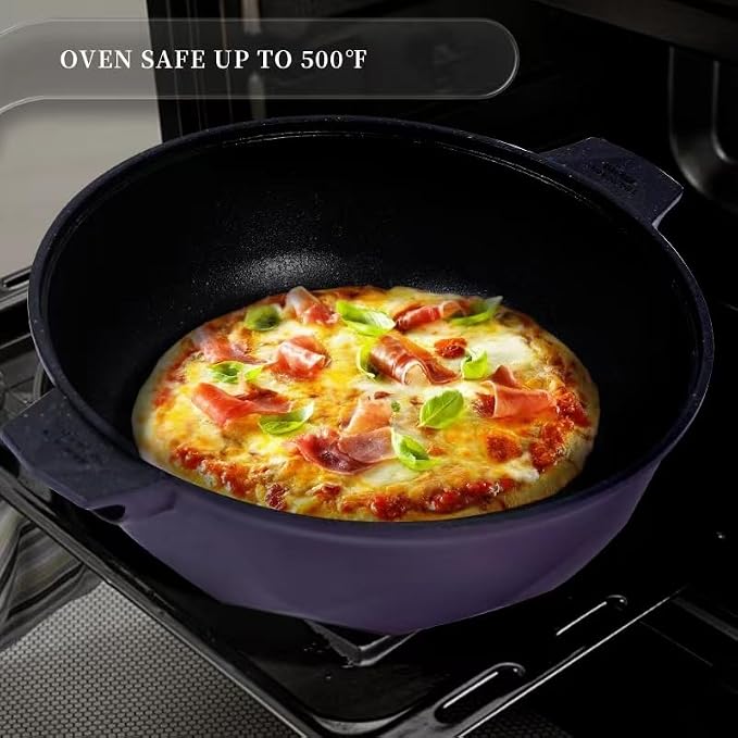 TIBORANG 11 Inch Nonstick Frying Pan with Lid,8-in-1 Multipurpose Cookware | 5 Qt Deep Sauté Pan Skillet with Steamer, PFOA-Free, Dishwasher & Oven Safe, Induction Compatible, Stay-Cool Handle,Purple