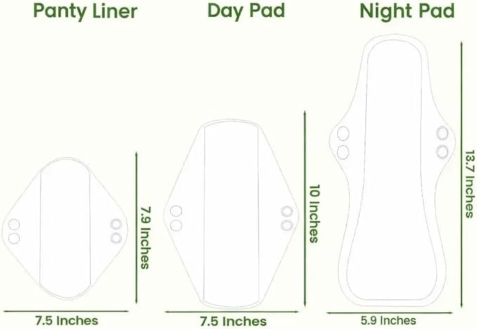 LUCKYPADS Reusable Menstrual Pads, 10 Pcs Washable Cloth Sanitary Pads & Panty Liners for Women with Wet Bag & Laundry Bag, Super Absorbent, 3 Sizes (7.9”/10”/13.7”) for Light to Overnight Flow