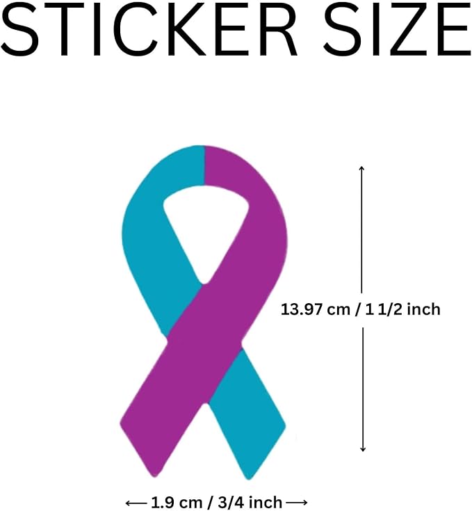 Small Teal & Purple Ribbon Awareness Stickers for Sexual Assault & Suicide Awareness - Perfect for Events, and Fundraising (2 Roll -500 Stickers)