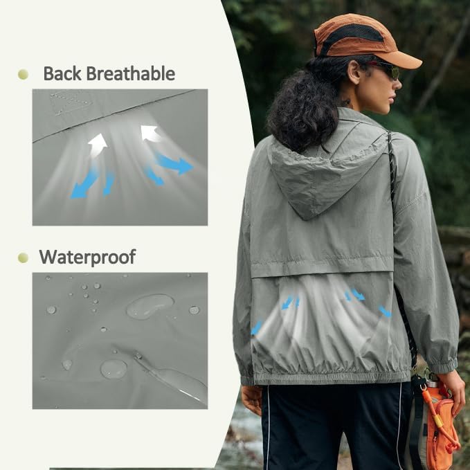 Yousify Womens Waterproof Rain Jackets Lightweight Zip Up Raincoat Outdoor Hiking Hooded Windbreaker with Pocket
