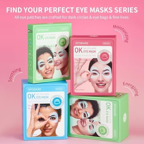 SPODARE OK Shape Eye Masks, 360° Fit Under Eye Patches with Caffeine and Collagen, Firming & Hydrating Eye Mask for Dark Circles and Puffiness, Self Care Gifts for Women - 6 Pairs, Mystery White