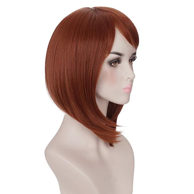 morvally Short Straight Reddish Brown Natural Synthetic Hair Bob Wig for Women Girls Cosplay, Costume Party, Halloween
