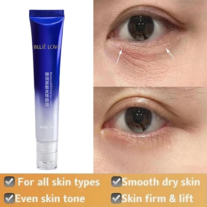 BLUE LOVE Roll-On Eye Cream for Dark Circles & Puffiness – Anti-Aging Under Eye Treatment, Hydrating & Fast-Absorbing, Reduces Wrinkles & Bags, Men & Women
