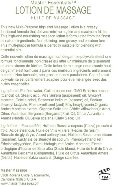 Master Massage - Organic, Unscented, Vitamin-Rich and Water-Soluble Massage Lotion - 4 Gallon Bottle Per Pack