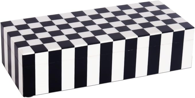 Handicrafts Home Decorative Storage Box with Lid, Black and White Decorative Box for Remote Controls, Coffee Table Storage Organizer, Keepsake Box for Living Room, Shelf & Hallway Decor, 10x4.5x2.5