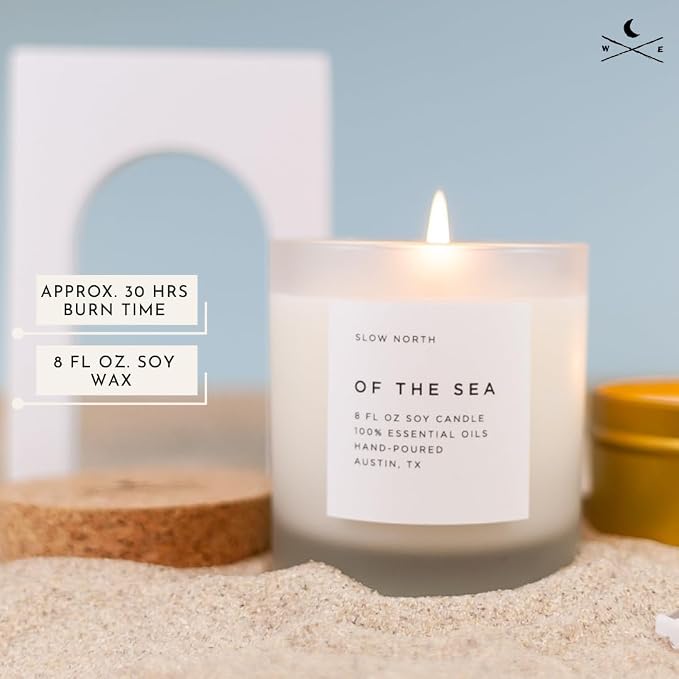 Slow North of The Sea Candle - Essential Oils and Pure Soy Wax Candle in a Reusable Frosted Glass Jar - A Unique and Mindful Scented Candle Hand-Poured in the USA (8 oz)