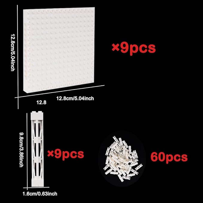 Brick Base 16x16 Plate 1/3 with Holes - Pins Suppor Pillar Accessories Pack,Pixel Art Painting Classic Building Block Bulk Parts and Pieces Sets - Compatible with 65803(White)
