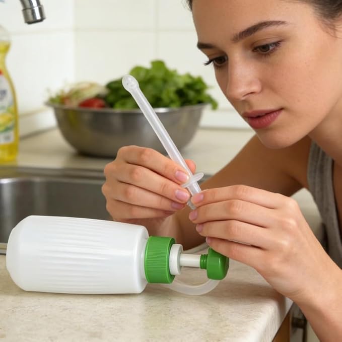 350ml Intimate Cleansing Kit- Enema Kit, Portable Personal Irrigator with Press Pump, Silicone Hose & Reusable Nozzles for Home & Travel Use