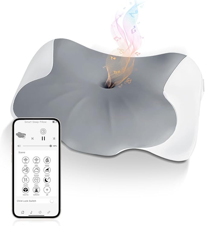 Hopihe Bluetooth Pillow, Sound Pillow for Tinnitus, Cervical Neck Pillow for Neck and Shoulder Pain Relief, APP Control White Noise Machine Butterfly Cooling Memory Foam Pillow for Side Back Sleeper