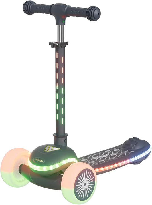Kids Scooter, 3 Wheel Kick Scooter for Toddlers with Light Up Wheels, Lean-to-Steer Design, Adjustable Height Handlebar, Anti-Slip Deck, Ages 2–8