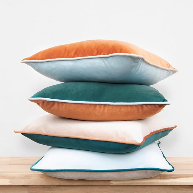 MONDAY MOOSE Decorative Throw Pillow Covers Cushion Cases, Set of 4 Soft Velvet Modern Double-Sided Designs, Mix and Match for Home Decor, Pillow Inserts Not Included (22x22 inch, Orange/Green)