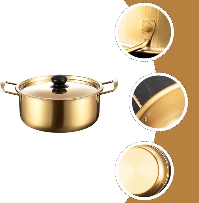 Kichvoe Stainless Steel Noodle Pot with Lid Portable Korean Ramen Pot for Soup Porridge and Noodles 9.76 X 7.08 X 3.93 in Lightweight Kitchen Cookware for Camping Hiking and Picnic
