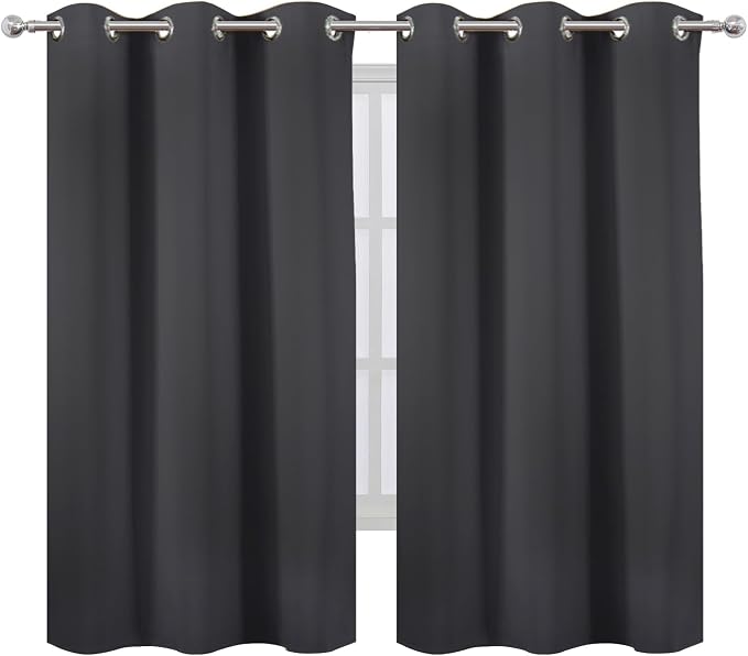 LEMOMO Blackout Curtains 42 x 63 inch/Dark Grey Curtains Set of 2 Panels/Thermal Insulated Room Darkening Bedroom Curtains