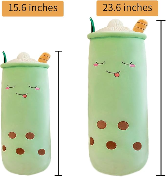 Boba Plush Stuffed Bubble Tea Pillow Soft Adorable Plushies Toys (Green,23.6inches)