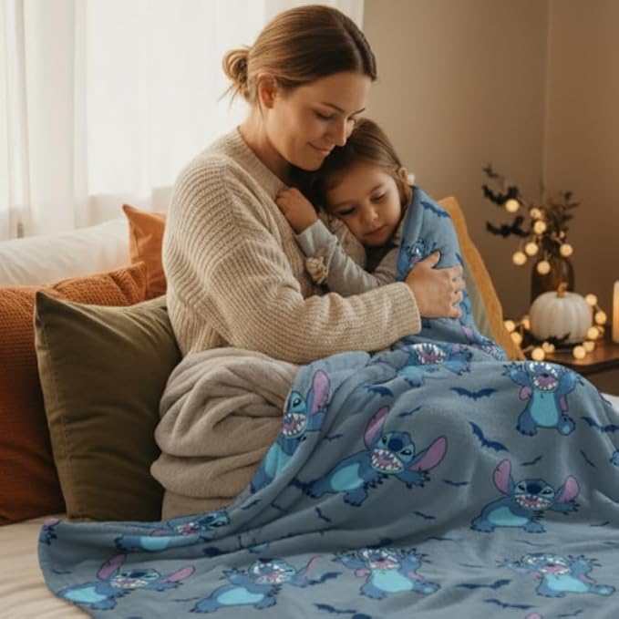 Jay Franco Kids Halloween Plush Throw Blanket – 50x70 Inch Ultra Soft & Comfy Fleece Throw for Couch, Sofa, Bed – Cozy Home Décor for Living Room & Bedroom, Grey - Lilo & Stitch,