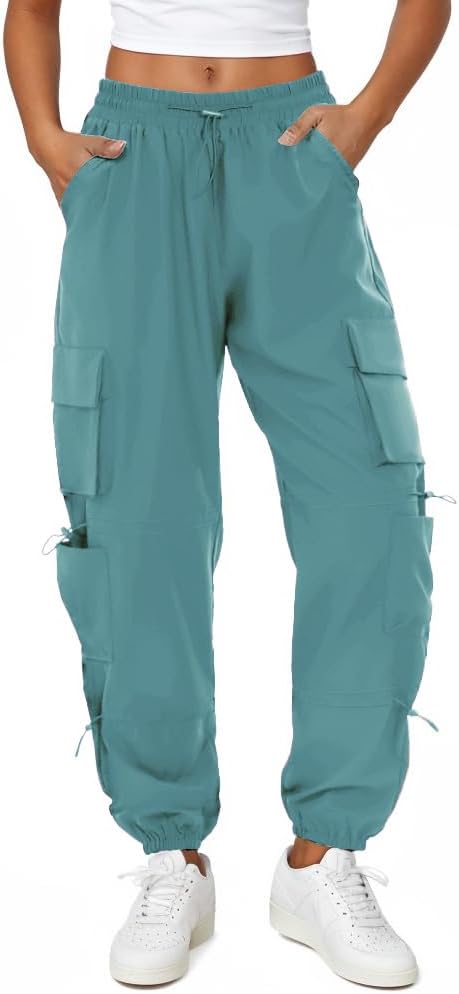COPYLEAF Womens Parachute Cargo Pants with Pockets Quick Dry Hiking Pants Lightweight Water-Resistant Baggy Joggers