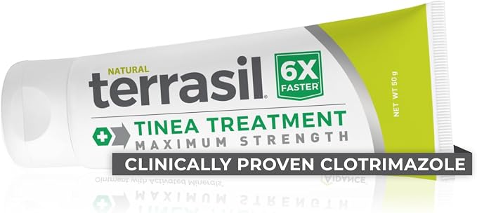 terrasil Tinea Versicolor Treatment Cream Max Strength, Antifungal Tinea Cream, Clinically Proven 1% Clotrimazole, Treats Most Ringworm & Fungal Infections, Soothing Relief of Itchy Dry Skin (1.7oz)