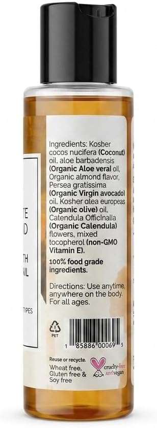 Almond BodyLove Massage Oil – 100% Food-Grade, Organic Hydrating Body Oil with Calendula – Non-GMO, Vegan, Gentle on Sensitive Skin – 3.5 oz